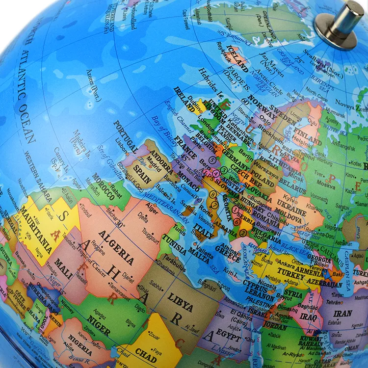 30cm Political World Globe with Bronze Color Base and Arc detail view 4